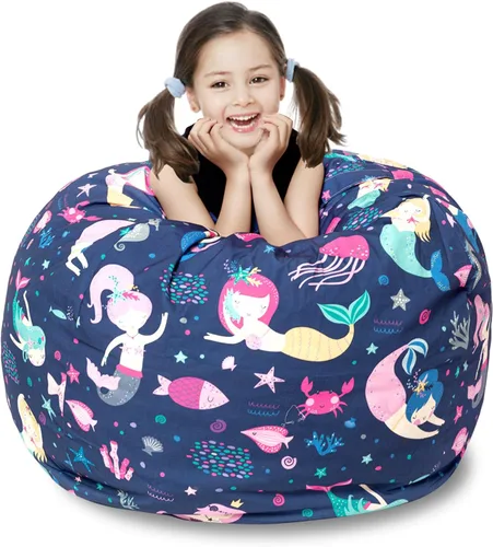 Miniatura 22 de LOLOMLO Funda para puf de almacenamiento de animales de peluche, para niños, mantas, toallas, puf (solo funda), sofá de lona con cremallera YKK