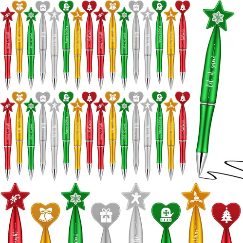 Miniatura 8 de Cholemy 24 bolígrafos de Navidad a granel con citas inspiradoras, regalos de Navidad, bastón de caramelo, pan de jengibre, copo de nieve para niños