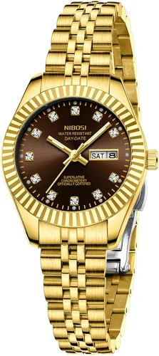 Miniatura 14 de NIBOSI Relojes para mujeres, reloj analógico de cuarzo, esfera de acero inoxidable con día y fecha, luminoso, impermeable, elegante, clásico