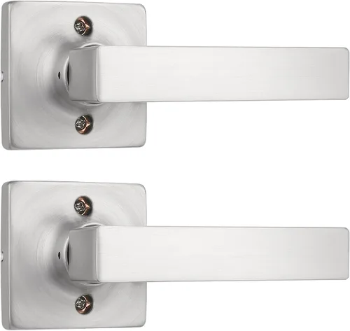Miniatura 31 de GOBEKOR Paquete de 1 palanca de paso, manijas de puerta rectas de níquel satinado para cerradura de puerta de armario, manija cuadrada de puerta