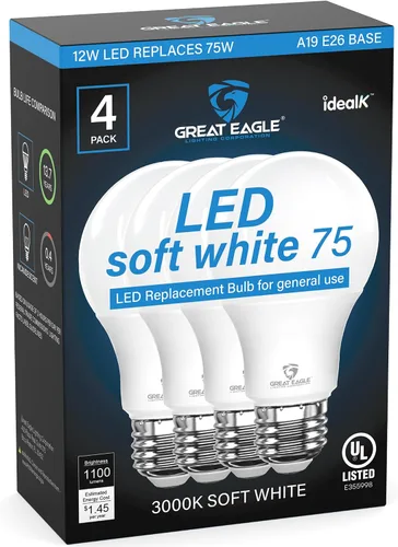 Miniatura 6 de Great Eagle - Bombillas LED A19 equivalentes a 75 vatios - Certificadas UL - Blanco frío 4000K - Bombillas LED - No regulables - Reemplazo estándar