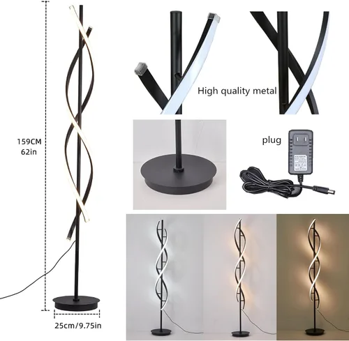 Miniatura 5 de NKU Lámpara de pie en espiral para sala de estar, moderna lámpara de pie LED con control remoto regulable elegante diseño en espiral lámpara