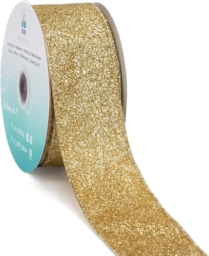 Miniatura 30 de Cinta de alambre con purpurina de 1,5" x 10 yardas dorada (oro champán) para decoración navideña del hogar, arcos, envoltorios de regalos