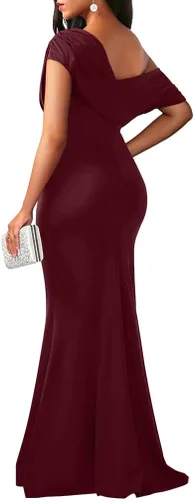 Miniatura 2 de YMDUCH Vestido de noche para mujer, elegante, sin mangas, con hombros descubiertos, ajustado, largo, formal, para fiesta