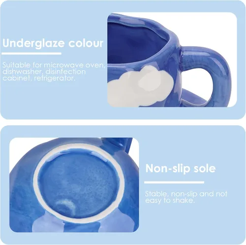 Miniatura 3 de Juego de taza de café y platillo de cerámica, cerámica hecha a mano de 10 onzas con patrón de nube blanca, pequeña taza de regalo para expreso, Azul