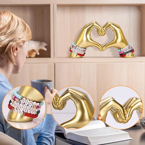 Miniatura 6 de DOVDOV Escultura de Mano en Forma de Corazón, Decoración Dorada para Estante Estética para Estantería de la Habitación, Mesa de Café, Centro de Mesa