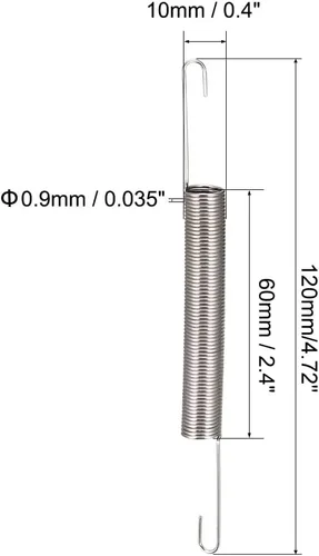 Miniatura 2 de uxcell Resorte de extensión - 0.035 in de diámetro de alambre, 0.394 in de diámetro exterior, 4.724 in de longitud, resorte de tensión de gancho