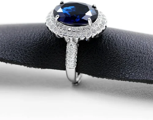Miniatura 8 de Uloveido Anillos de cristal ajustables chapados en platino, anillo de circonita cúbica ovalada grande, anillos de vástago dividido solitario