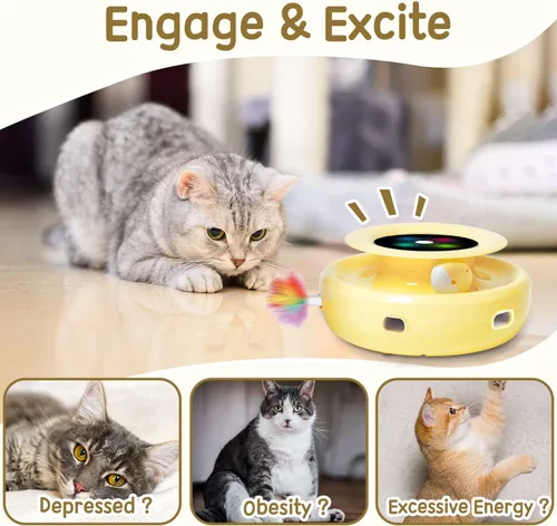 Miniatura 4 de ORSDA Juguetes interactivos 2 en 1 para gatos de interior, bolas de juguete automáticas para gatos, juguetes de plumas emboscadas con 6 plumas