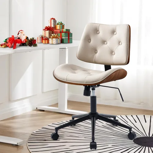 Miniatura 9 de BV Silla de escritorio sin brazos con ruedas, silla giratoria de 360 grados para oficina en casa, sin brazos, silla de trabajo de altura ajustable