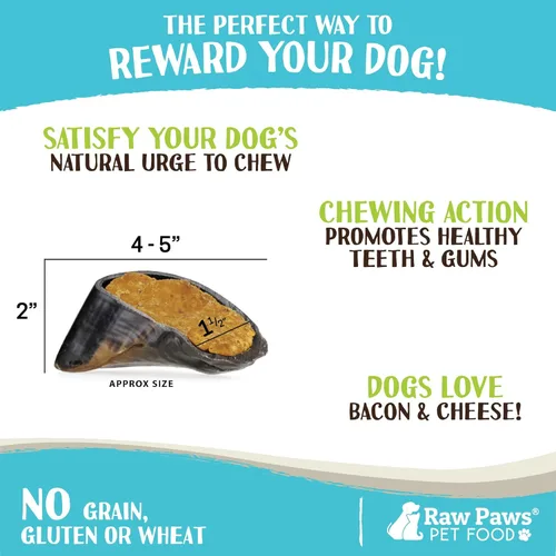 Miniatura 3 de Raw Paws Golosinas de vaca rellenas para perros, sabor a tocino y cheddar, (5 unidades) para masticar de corral libre para masticar con queso