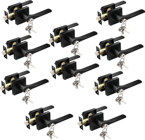 Miniatura 18 de Manija de puerta negra mate resistente, manija de puerta de entrada con llave igual, pomos de puerta con cerradura y llave, manija de puerta Negro