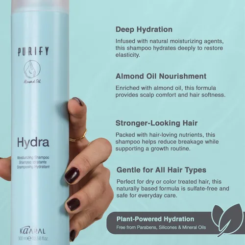 Miniatura 3 de Kaaral Purify Hydra Champú Hidratante - Cuidado hidratante natural para cabello seco o teñido - Seguro para mujeres y hombres - Suaviza y revive