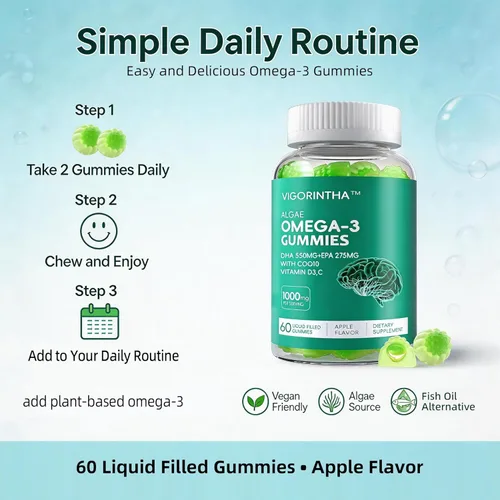 Miniatura 8 de Suplemento de aceite de algas omega-3 vegano con DHA 300 mg y EPA 150 mg, Omega-3 a base de plantas con vitamina D3 y K2, cápsulas blandas de aceite