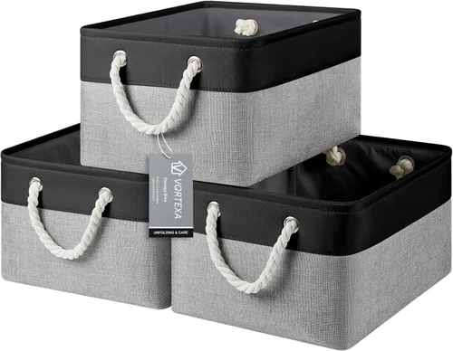 Miniatura 45 de Cestas de almacenamiento para estantes de 11.8 x 7.9 x 5.2 pulgadas, contenedores de almacenamiento plegables de tela con asas, organizador