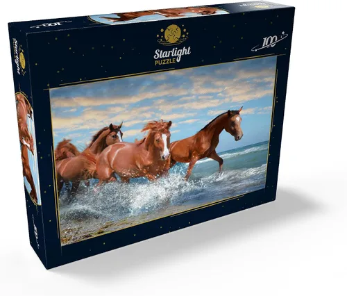 Miniatura 2 de MyPuzzle Beautiful Horses Running Through The Sea On A Beach - Rompecabezas prémium de 100 piezas para adultos