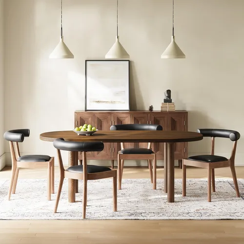 Miniatura 26 de Kmax Sillas de comedor de mediados de siglo, sillas de cocina de tela moderna con marco con acabado de nogal natural, respaldo curvado de lino, beige