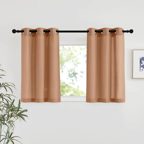 Miniatura 115 de NICETOWN Cortinas de lino natural con textura de lino para dormitorio, mezcla de lino rústica con ojales en la parte superior, semitransparentes