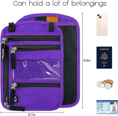 Miniatura 6 de ZOPPEN Funda para pasaporte, cartera para el cuello, funda para pasaporte, organizador de documentos de viaje, combo de portatarjetas de pasaporte