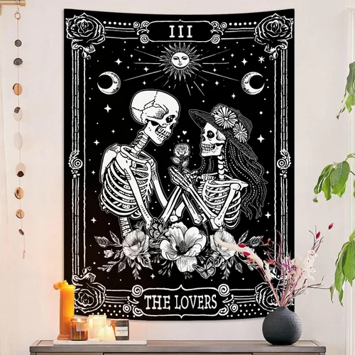 Kanuyee Tapiz de Esqueleto de los Amantes Tapiz Gótico para Dormitorio Tapices de Cartas del Tarot Góticas para Colgar en la Pared Decoración El