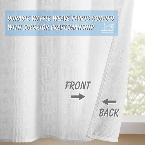 Miniatura 3 de Home Queen Cortinas Waffle Blancas para Ventana de Baño, Repelentes al Agua con Bolsillo para Barra, Cortinas Cortas de Cocina para Ventana Pequeña