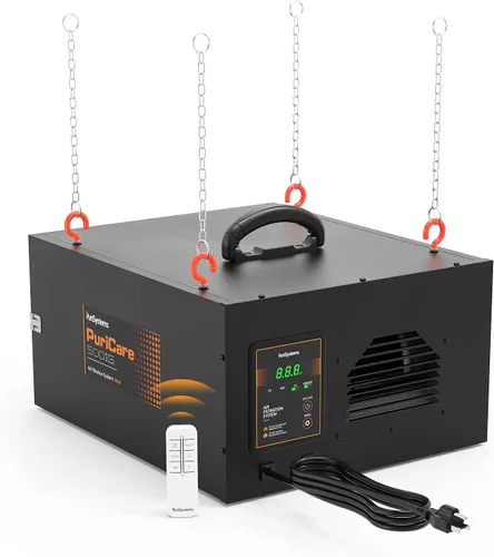 Miniatura 10 de Sistema de filtración de aire remoto de 3 velocidades PURISYSTEMS, filtro de aire colgante PuriCare 500 con control remoto RF para carpintería