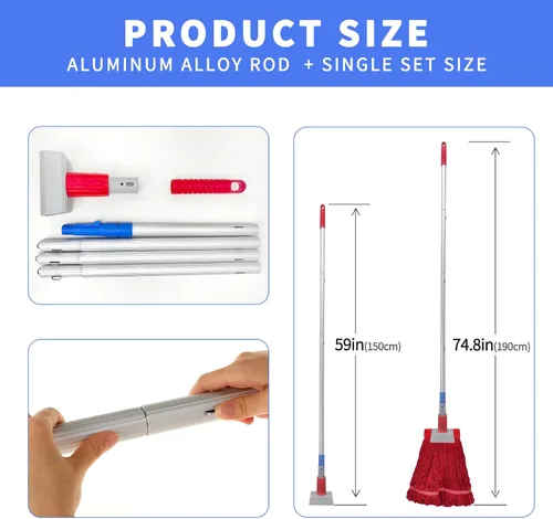 Miniatura 4 de Trapeador comercial industrial de 59 pulgadas con extremo de bucle de hilo de fregona de algodón industrial resistente incluye 2 cabezales