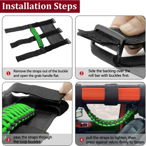 Miniatura 4 de para Accesorios Jeep Wrangler Asas de Agarre de Barra Enrollable de Agarre y Empuñadura con Borde Compatible con Jeep Wrangler YJ TJ JK JKU JL JLU