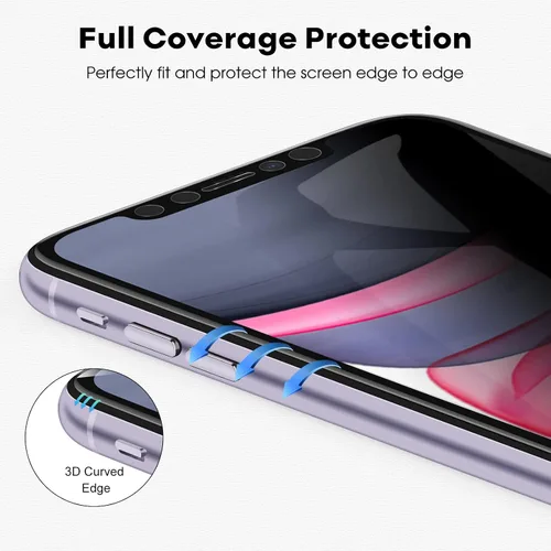 Miniatura 4 de JETech Protector de pantalla de privacidad de 360 grados para iPhone 15 de 6.1 pulgadas, película de vidrio templado antiespía de 4 vías