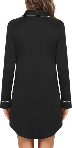 Miniatura 111 de Samring Camisón de pijama para mujer, manga corta/larga, con botones, camisón para dormir, camisón para novio, talla XXL