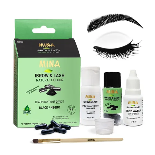 Miniatura 8 de Mina - Kit de tinte para cejas y pestañas rubio ceniza Kit de coloración natural y tinte de cejas en polvo en cápsulas, agua y manchas Tinte