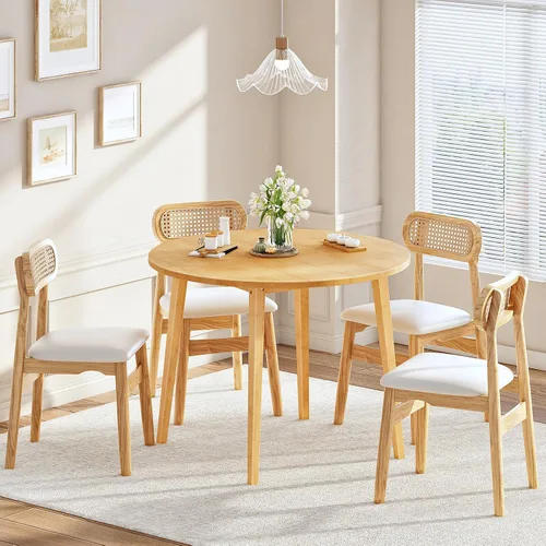Miniatura 3 de HOOBRO Mesa de comedor de bambú, mesa de comedor redonda para 4, mesa de cocina de 35.4 pulgadas para espacio pequeño, fácil de montar, ahorro