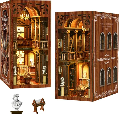 Miniatura 9 de Kit de manualidades DIY para rincón de lectura para adultos, rompecabezas de madera 3D con inserción para estanterías y decoración con luz led