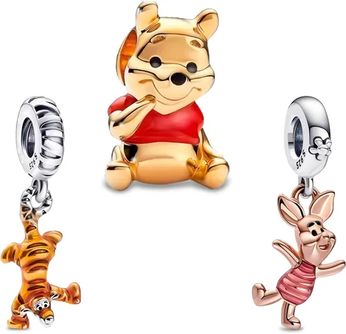 Dijes de plata de ley 925 con diseño de oso dorado para mujer, pulseras y collares, regalos para familiares y amigos, 3 piezas/paquete