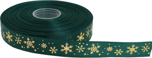 Miniatura 24 de Cinta de grogrén de copo de nieve con impresión dorada de 25 yardas cada rollo, borde tejido 100% poliéster (3/8 pulgadas, beige)