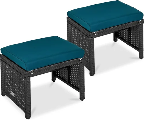 Miniatura 16 de Best Choice Products Juego de 2 otomanas de mimbre, muebles de exterior multiusos para patio, patio trasero, asientos adicionales, reposapiés, mesa