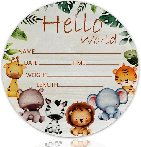 Miniatura 14 de Hello World Birth Announcement - Cartel redondo de madera de abedul para recién nacido, para guardería, hospital, baby shower, placa personalizada