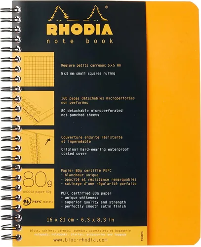 Miniatura 3 de Rhodia 193468C - Cuaderno en espiral (encuadernación completa), color naranja, A5+, rayado, 160 páginas desmontables, papel Clairefontaine de 80
