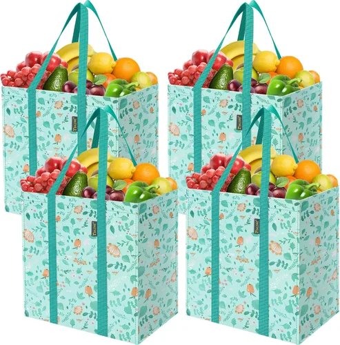 Miniatura 10 de BALEINE 2 PK Grocery Bags Reusable Shopping Bags with Reinforced Bottom, Heavy Duty Foldable Tote Bags (Antique Folidage)