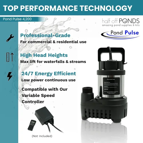 Miniatura 3 de HALF OFF PONDS Bomba de cascada sumergible Pond Pulse de 4,200 GPH – Bomba de estanque de accionamiento híbrido con cable de 30 pies – Eficiente