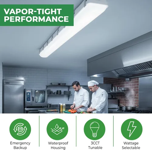 Miniatura 2 de E2 LIGHTING Luz LED hermética de vapor de 4 pies con batería de emergencia de respaldo Potencia de 50 W seleccionable 3CCT sintonizable 3500K
