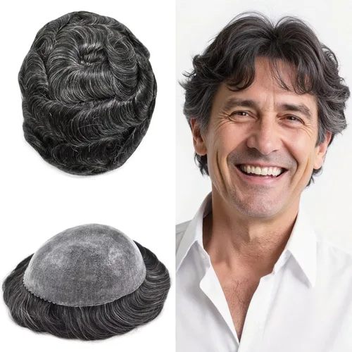Miniatura 24 de Toupee - Sistema de reemplazo de cabello humano real de 0.004 in para hombres, con inyección, poliuretano duradero, piel fina, línea capilar