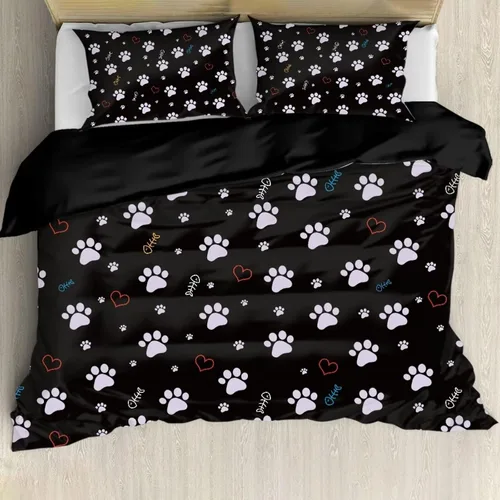 Miniatura 12 de Juego de funda de edredón con diseño de pata de perro, diseño de pata de cachorro, color beige, con 2 fundas de almohada
