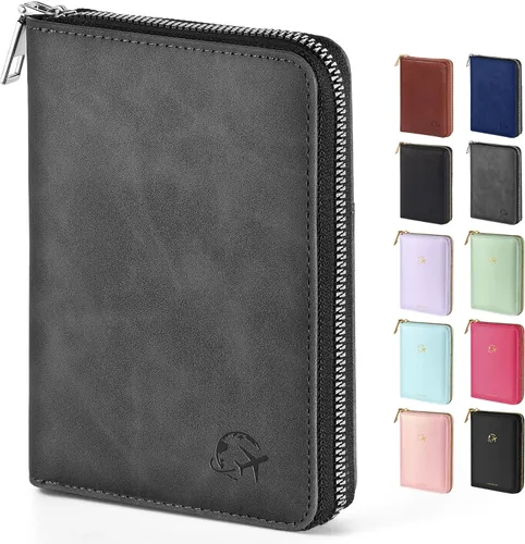 Miniatura 10 de Forvencer Funda para pasaporte con cierre de cremallera seguro, cartera de pasaporte premium para viajes, bonita funda de tarjeta de bloqueo RFID