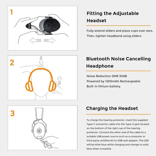 Miniatura 8 de Protección auditiva Bluetooth NRR 25dB micrófono integrado, protección auditiva recargable con Bluetooth, auriculares con cancelación de ruido manos