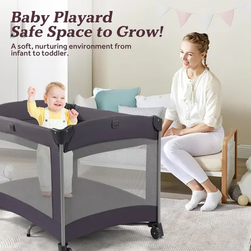 Miniatura 7 de Corral portátil para bebé 4 en 1, corralito plegable para bebé con moisés extraíble, toldo y cambiador, Playrad infantil, cuna de viaje