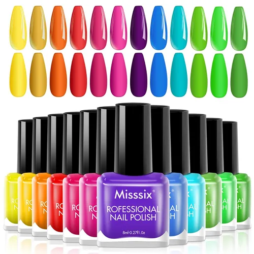 Misssix Juego de esmaltes de uñas de 12 colores, esmalte de uñas de secado rápido, mini esmalte de uñas fortalecedor, manicura, bricolaje, arte de