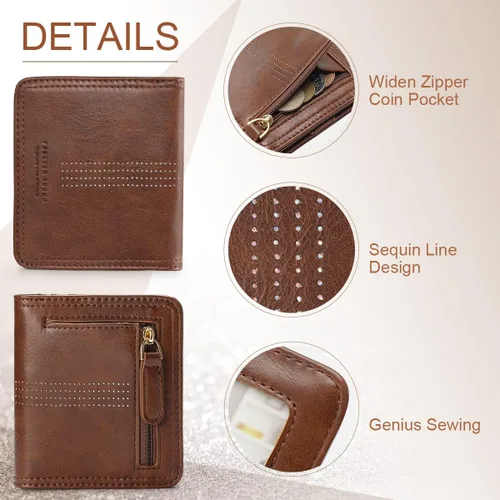 Miniatura 5 de APHISON Billetera para mujer, delgada y pequeña, cartera RFID para mujer, 01A125café, Moda