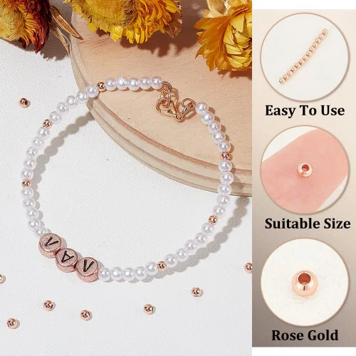 Miniatura 4 de PH PandaHall 100 espaciadores redondos de latón de 0.118 pulgadas para pulseras, collares, joyas, manualidades, oro rosa