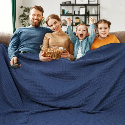 Miniatura 26 de PHF - Manta de punto gofre 100% de algodón tamaño king para cama, cobija ligera transpirable a prueba de engancho, ideal para acolchado en climas